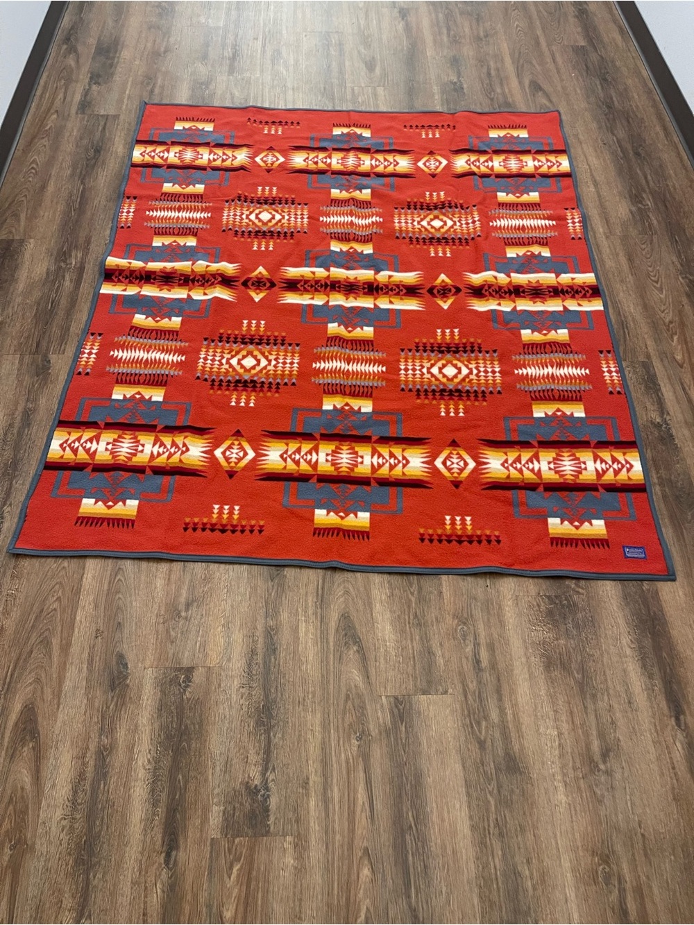Vintage Pendleton Beaver State Chief Joseph Red Aztec Western Wool Blanket 76x65